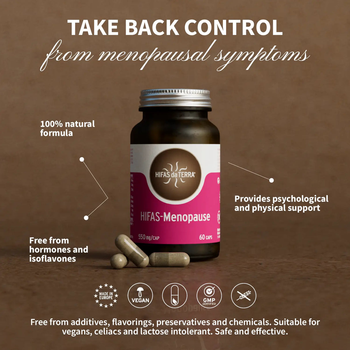 Hifas-Menopause (Reishi, Cordyceps, Lion's Mane, Ashwaghanda KSM 66 and Green Tea extract) capsules