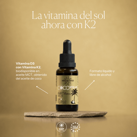 Beneficios de CocoVit D+K2: vitaminas D3 y K2 líquidas | Hifas da Terra