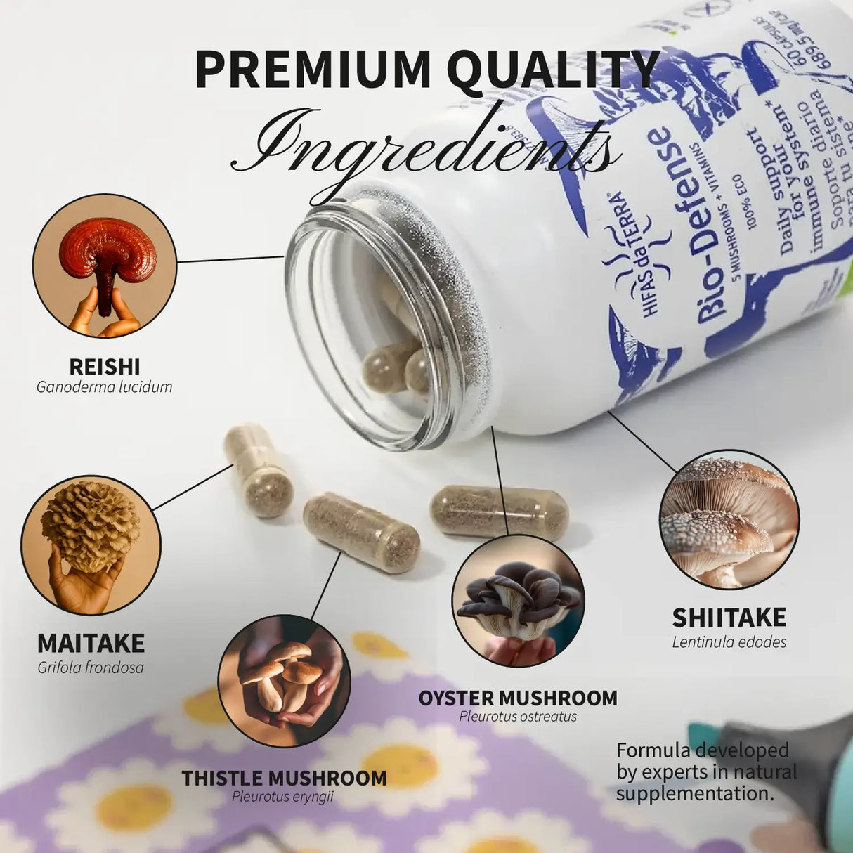 Bio Defense (Oyster, King Oyster, Lion’s Mane, Reishi and Shiitake powder) capsules